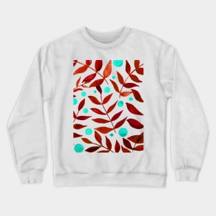 Watercolor branches and berries - red and aqua Crewneck Sweatshirt